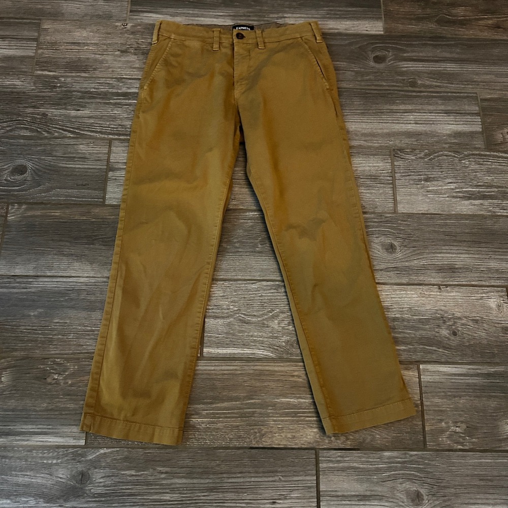 Express Mens Classic Garment Dyed Stretch Chinos Pants Tan Size 28x28‎